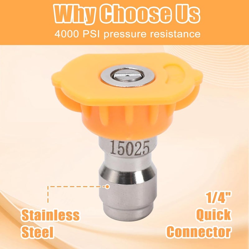 VIPRUSH Pressure Washer Tips, 7 Pack Power Washer Nozzle Tips, 15 Degree Yellow, 1/4 Inch Quick Connect, 4000 PSI - Image 5